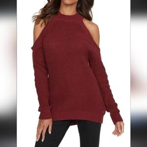 Vintage Guess Women's Cold Shoulder Knit Sweater - Burgundy Red - Size Small